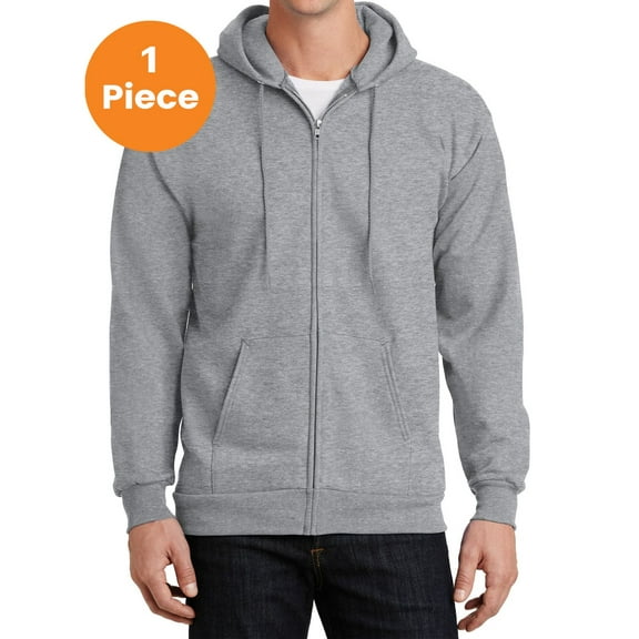 Port & Company PC90ZH Essential Fleece Full-Zip Hooded Sweatshirt, Athletic Heather, 3XL, Men's Athletic Sweatshirts