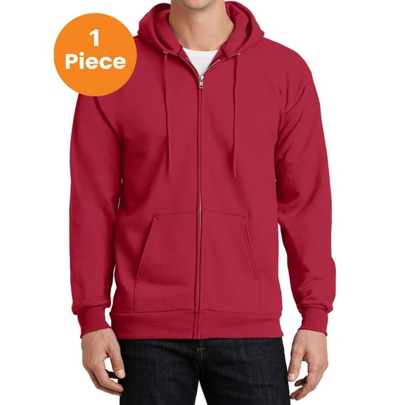 Port & Company PC90ZH Essential Fleece Full-Zip Hooded Sweatshirt, Red, 4XL, Mens Hoodies