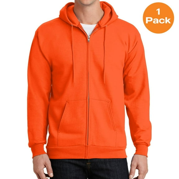 Port & Company PC90ZH Essential Fleece Full-Zip Hooded Sweatshirt, Safety Orange, 4XL, Sweatshirts & Hoodies