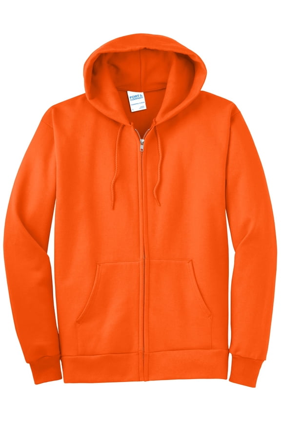 PC90ZHT Mens Essential Fleece Full-Zip Hooded Sweatshirt, Safety Orange - 2XL Tall