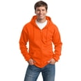 thumbnail image 1 of Port & Company PC90ZHT Mens Essential Fleece Full-Zip Hooded Sweatshirt, Safety Orange - Extra Large Tall, 1 of 3