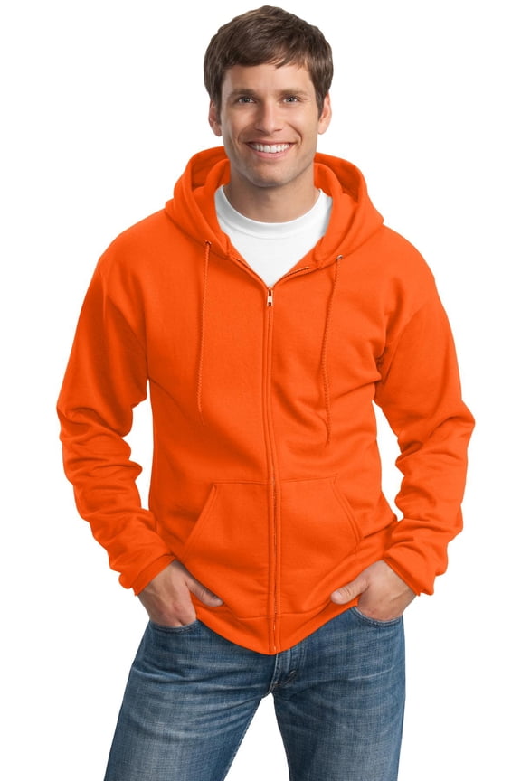 PC90ZHT Mens Essential Fleece Full-Zip Hooded Sweatshirt, Safety Orange - Extra Large Tall