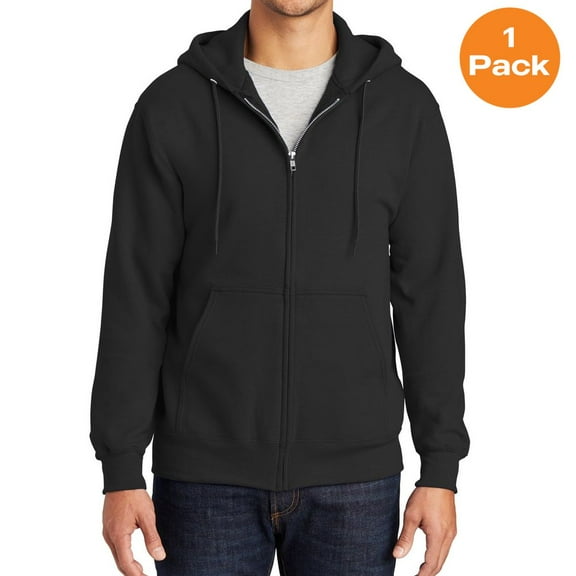 Port & Company PC90ZHT Tall Essential Fleece Full-Zip Hooded Sweatshirt , Jet Black, 4XLT, Big and Tall Zip up Hoodies and Sweatshirts
