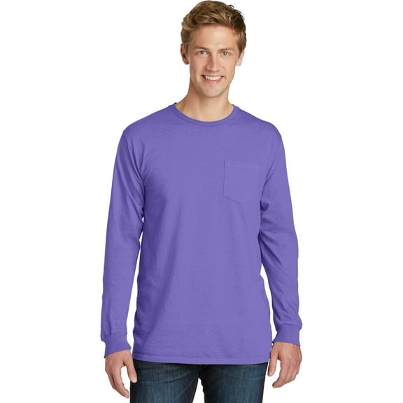 Port & Company Pigment Dyed Long Sleeve Pocket Tee-M (Amethyst)