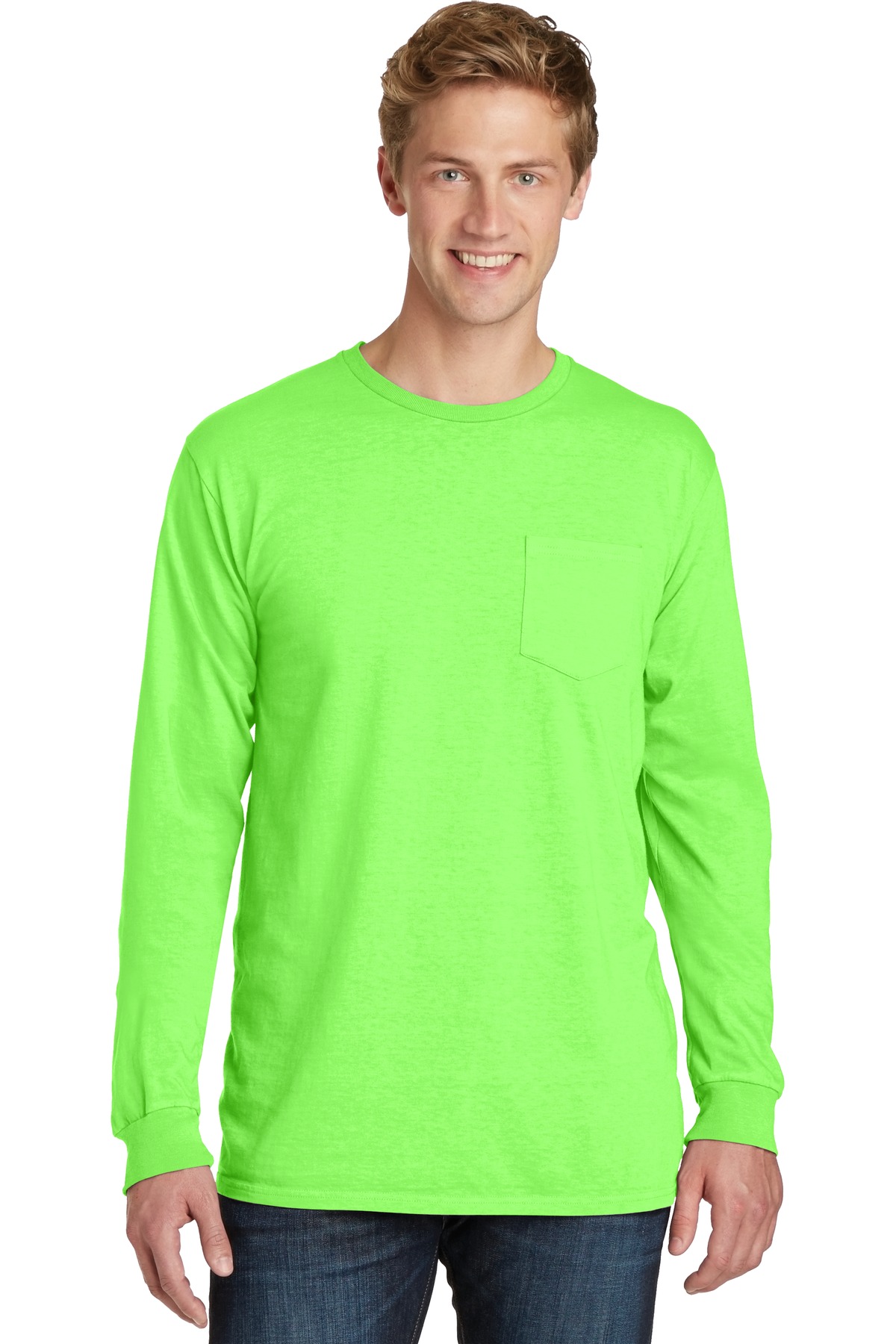 Port & Company Pigment Dyed Long Sleeve Pocket Tee-M (Neon Green) - image 1 of 6