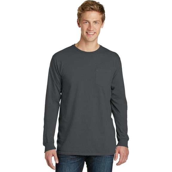 Port & Company Pigment Dyed Long Sleeve Pocket Tee (PC099LSP) Coal, XL
