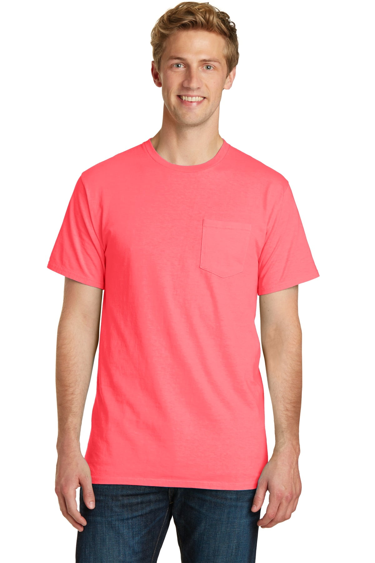 Port Company Pigment Dyed Pocket Tee PC099P Neon Coral 2XL