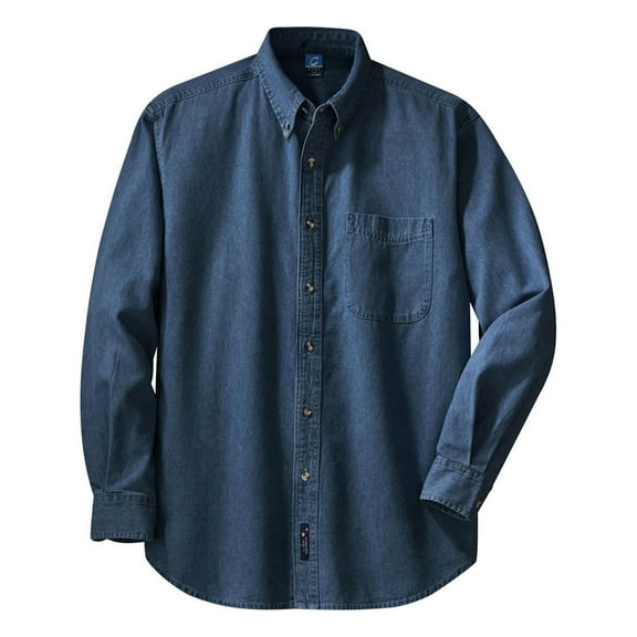 Port & Company SP10 Mens Long Sleeve Value Denim Shirt, Ink Blue - Large