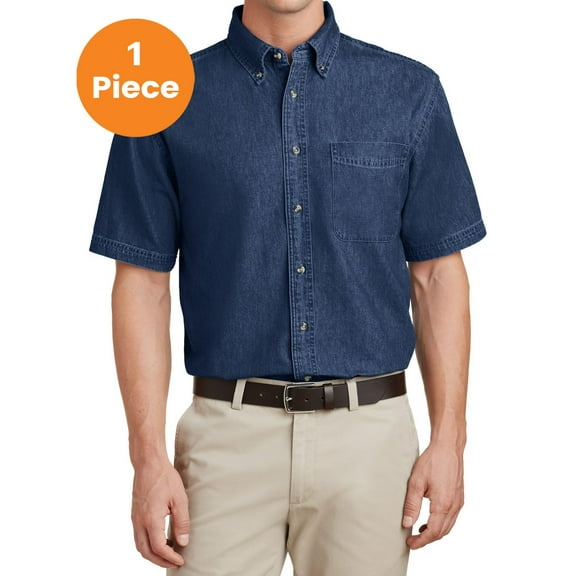 Port & Company SP11 Men’s Short Sleeve Value Denim Shirt, Ink Blue*, 6XL, Mens T-Shirts
