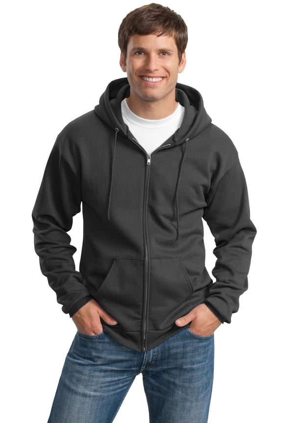 Tall Essential Fleece Full Zip Hooded Sweatshirt-LT (Charcoal)