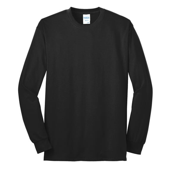 Port & Company Tall Long Sleeve 50/50 Cotton/Poly T-Shirt, 2XLT, Jet Black