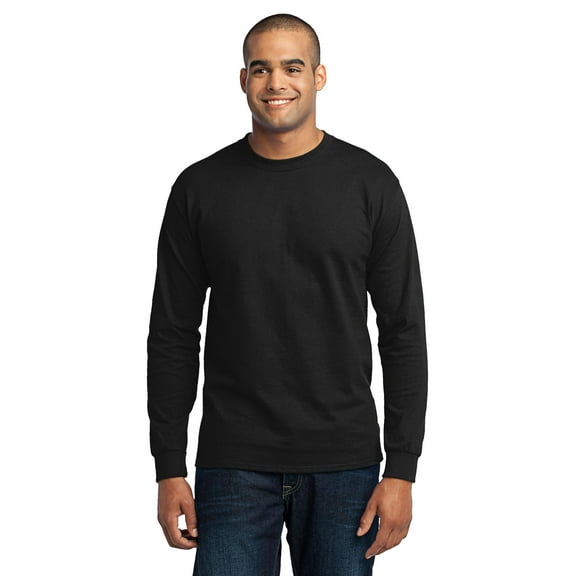 Port & Company Tall Long Sleeve 50/50 Cotton/Poly T-Shirt, 2XLT, Jet Black