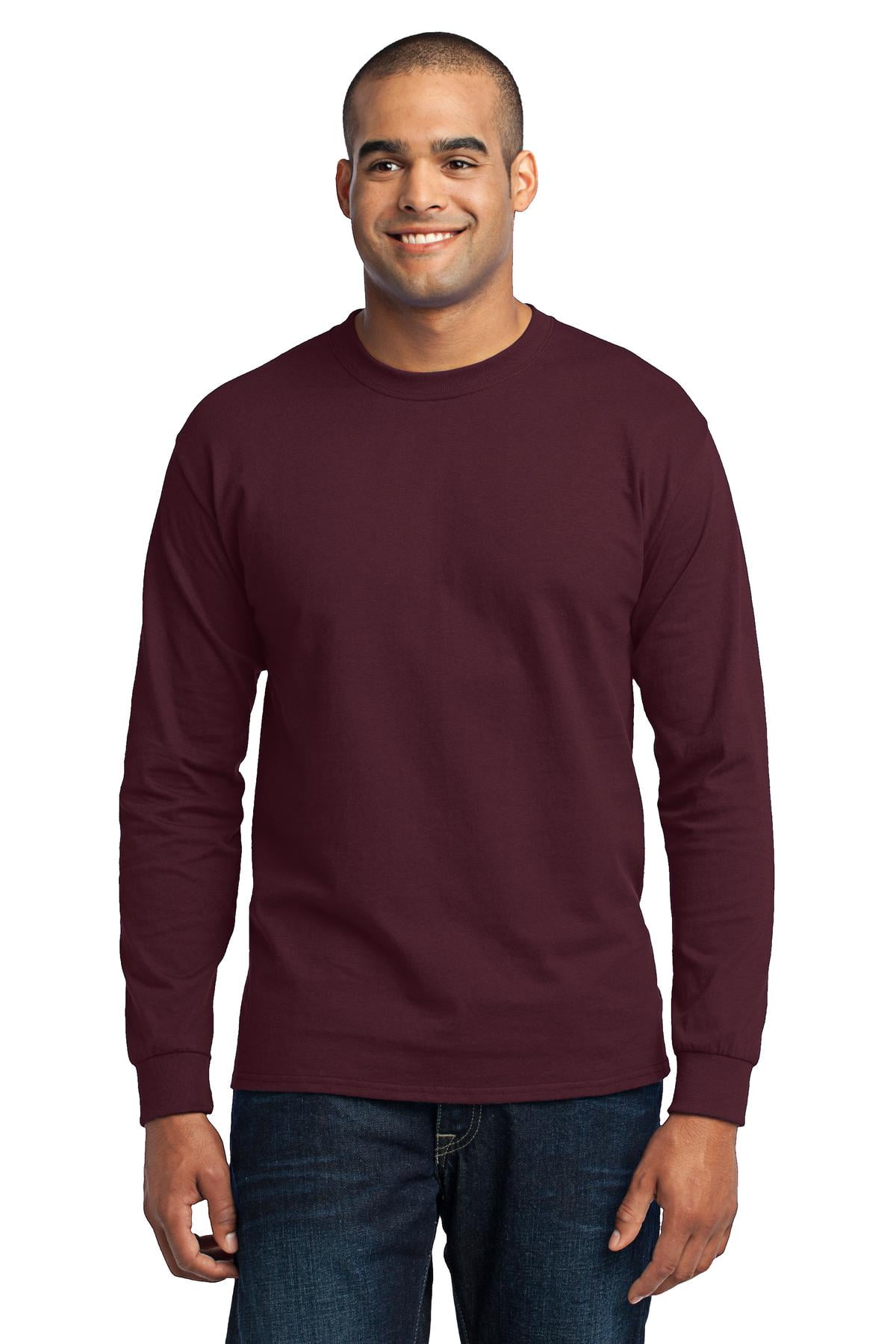 Port & Company Men's Tall Long Sleeve T-Shirt - 50/50 Cotton/Poly Charcoal, 4XLT Size With Left Chest Pocket