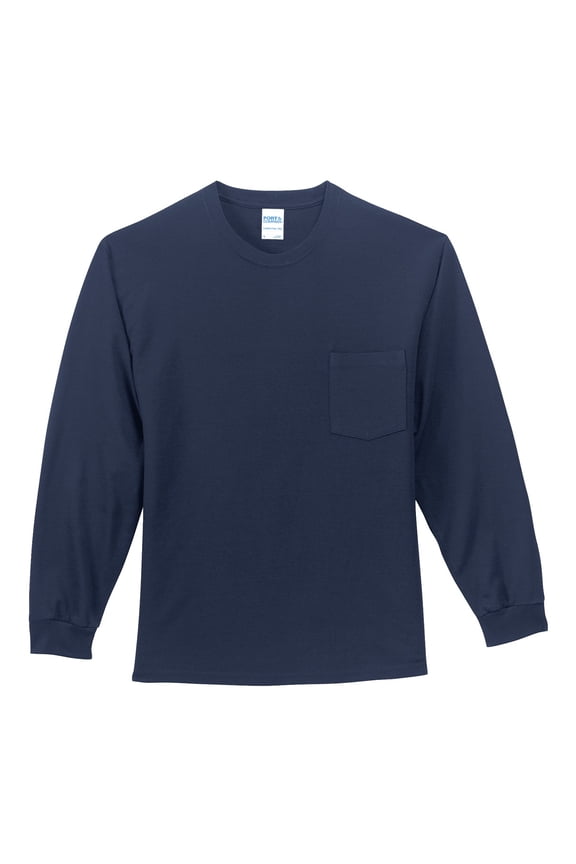 Port Company Tall Long Sleeve Essential Pocket Tee-2XLT (Navy)