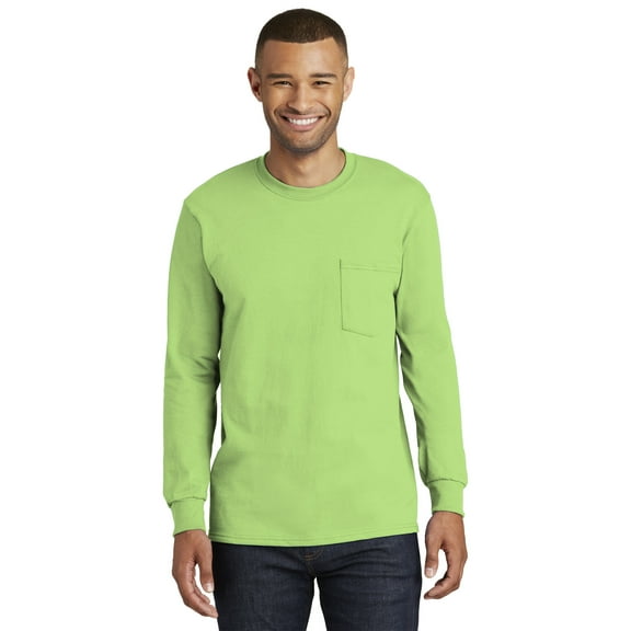 Port Company Tall Long Sleeve Essential Pocket Tee-3XLT (Lime)