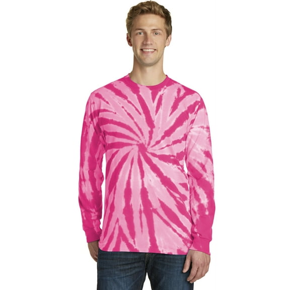 Port & Company Tie Dye Long Sleeve Tee-L (Pink)
