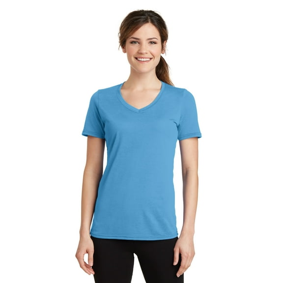 Port & Company Women's Essential Blended Performance V-Neck Tee_Aquatic Blue_L