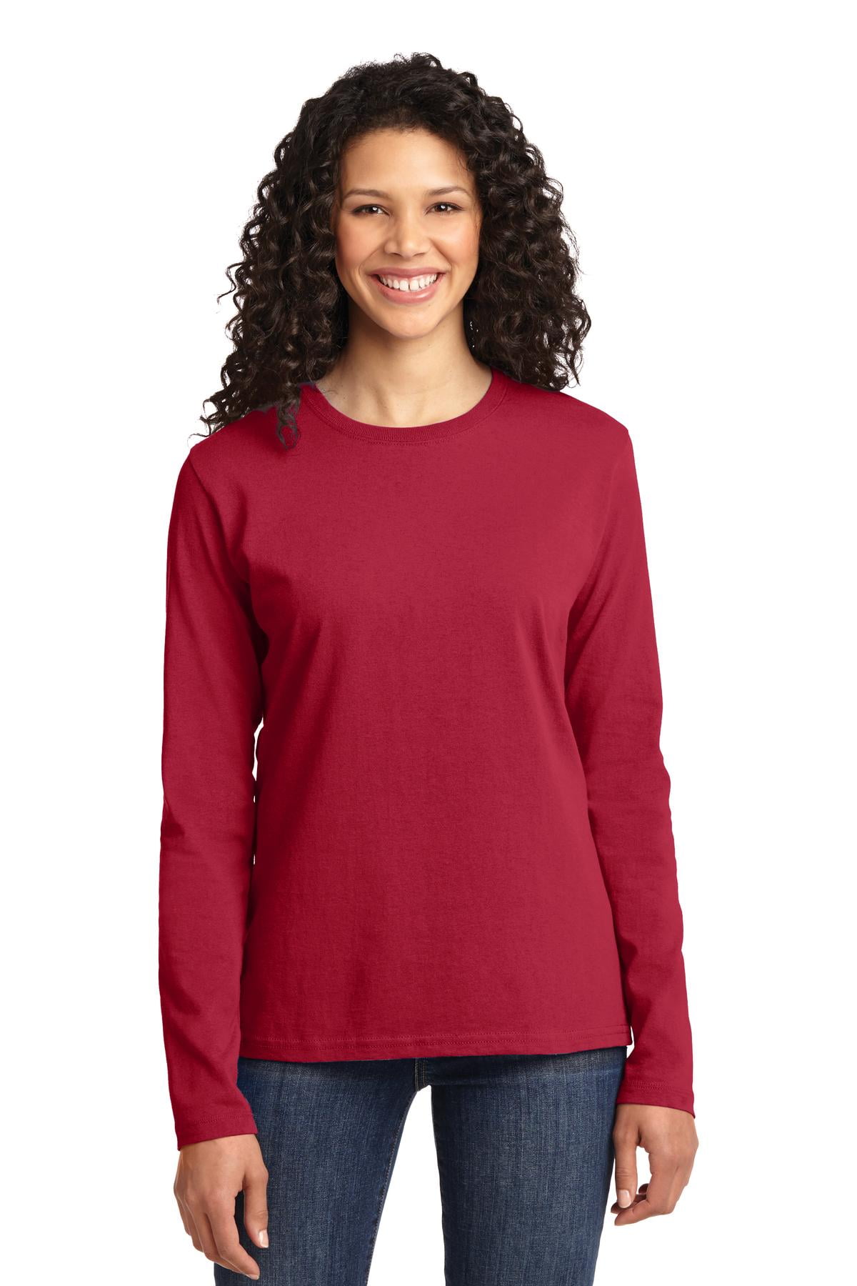 Port & Company Women's Long Sleeve Core Cotton T-Shirt LPC54LS, 100% ...