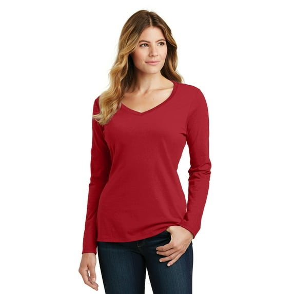 Port & Company Women's Long Sleeve Fan Favorite V-Neck Tee. LPC450VLS