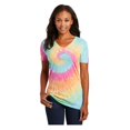 thumbnail image 1 of Port & Company Women's Short Sleeve Tie-Dye V-Neck Casual T-Shirt Pastel Rainbow 4X-Large, 1 of 4