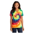 thumbnail image 1 of Port & Company Women's Short Sleeve Tie-Dye V-Neck Casual T-Shirt Rainbow Large, 1 of 4