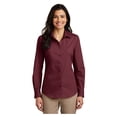 thumbnail image 1 of Port & Company Womens Carefree Poplin Long Sleeve Shirt Burgundy Large, 1 of 4