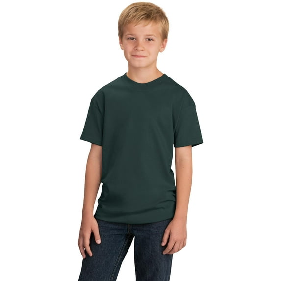 Port Company Youth 5.4-oz Cotton T-Shirt Dark Green XS.
