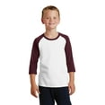 thumbnail image 1 of Port Company Youth Core Blend 3/4 Sleeve Raglan Tee-L (White/ Athletic Maroon), 1 of 6
