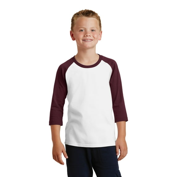 Port Company Youth Core Blend 3/4 Sleeve Raglan Tee-L (White/ Athletic Maroon)