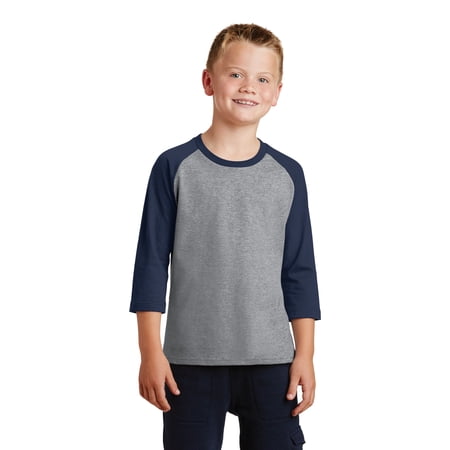 Port & Company Youth Core Blend 3/4 Sleeve Raglan Tee-M (Athletic Heather/ Navy)