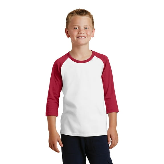 Port Company Youth Core Blend 3/4 Sleeve Raglan Tee-M (White/ Red)