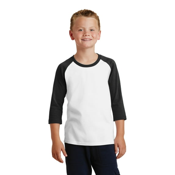 Port & Company Youth Core Blend 3/4 Sleeve Raglan Tee-XL (White/ Jet Black)