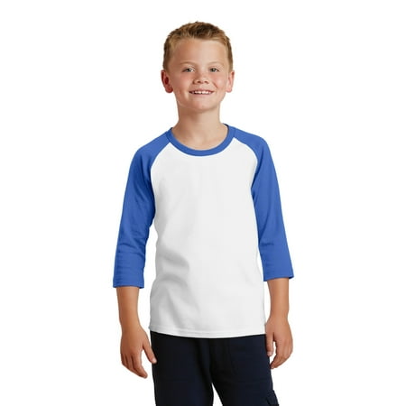 Port Company Youth Core Blend 3/4 Sleeve Raglan Tee-XS (White/ Royal)
