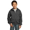 thumbnail image 1 of Port & Company Youth Core Fleece Full Zip Hooded Sweatshirt-L (Dark Heather Grey), 1 of 6