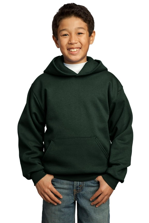 Youth Core Fleece Pullover Hooded Sweatshirt-L (Dark Green)