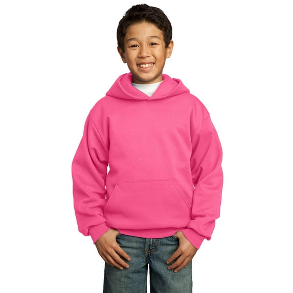 Port & Company Youth Core Fleece Pullover Hooded Sweatshirt-M (Neon Pink)