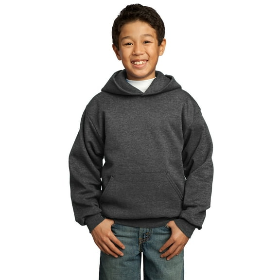 Port & Company Youth Core Fleece Pullover Hooded Sweatshirt-XS (Dark Heather Grey)