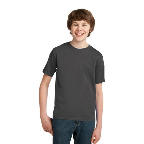 Port & Company Youth Cotton Essential T-Shirt. Charcoal. XL.