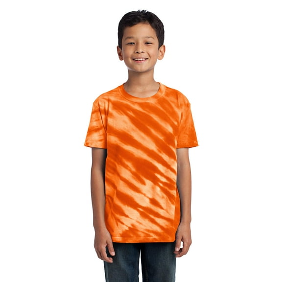 Port & Company Youth Essential Tiger Stripe Tie-Dye Tee. Orange. S.