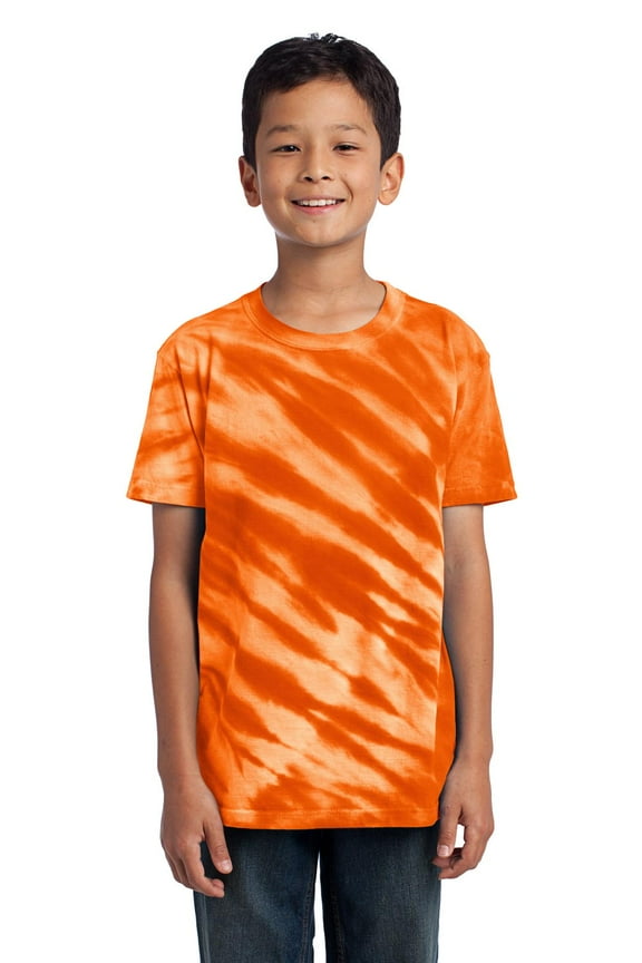 Youth Essential Tiger Stripe Tie-Dye Tee. Orange. S.