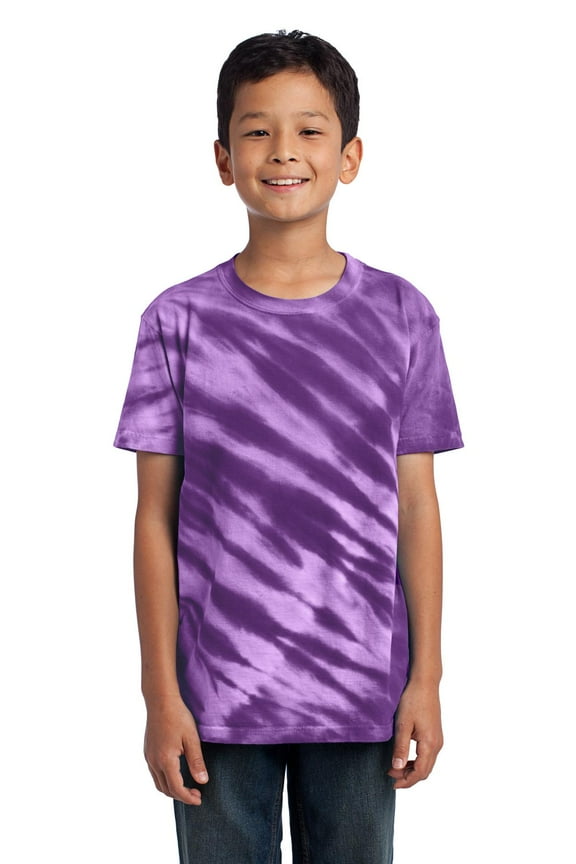 mpany Youth Essential Tiger Stripe Tie-Dye Tee. Purple. XL.