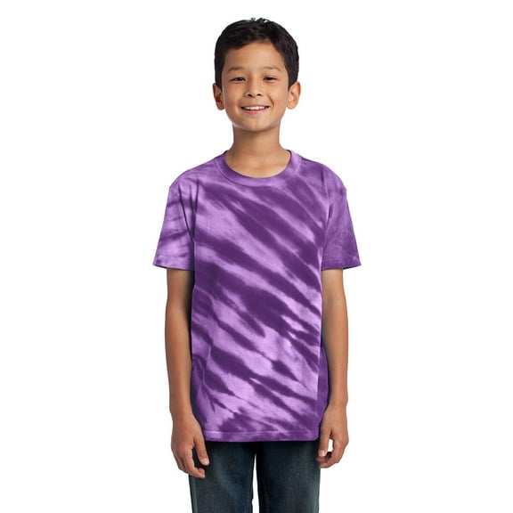 Port & Company Youth Essential Tiger Stripe Tie-Dye Tee. Purple. XS.