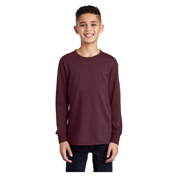 Port & Company Youth Long Sleeve Core Cotton T-Shirt Athletic Maroon X-Large