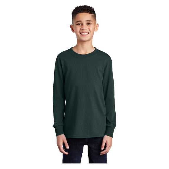 Port & Company Youth Long Sleeve Core Cotton T-Shirt Dark Green Medium