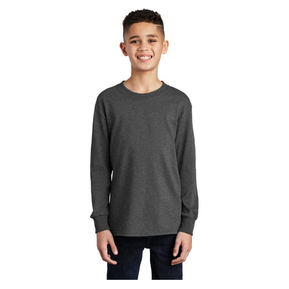 Port & Company Youth Long Sleeve Core Cotton T-Shirt Dark Heather Grey Medium