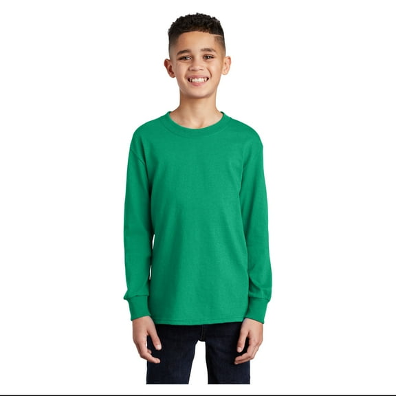 Port & Company Youth Long Sleeve Core Cotton T-Shirt Kelly X-Large
