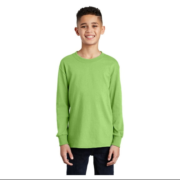 Port & Company Youth Long Sleeve Core Cotton T-Shirt Lime X-Small
