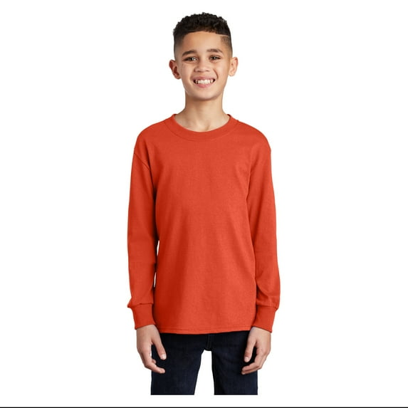 Port & Company Youth Long Sleeve Core Cotton T-Shirt Orange Large