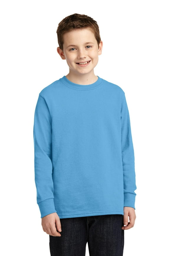Youth Long Sleeve Core Cotton Tee-L (Aquatic Blue)