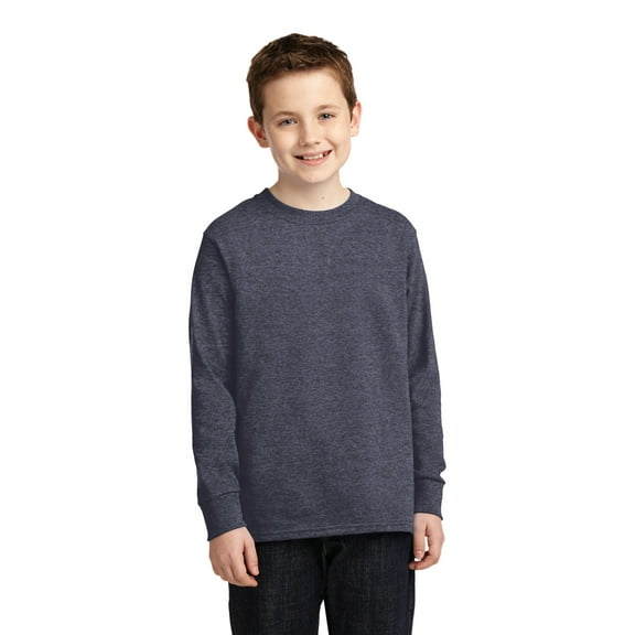 Port & Company Youth Long Sleeve Core Cotton Tee-S (Heather Navy)